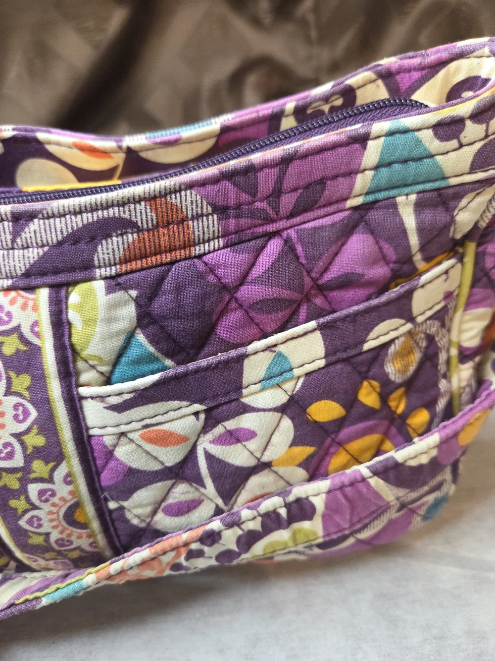 Vera Bradley Purple Quilted Floral Shoulder Bag-Corners Have Wear